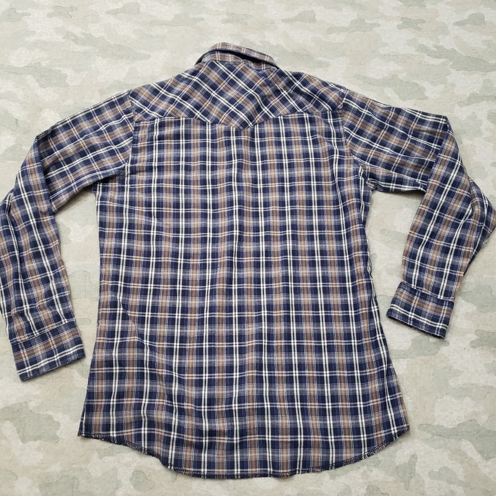 Wrangler Western Shirt Mens Small Blue Pockets Pearl Snap Long Sleeve - Picture 5 of 8